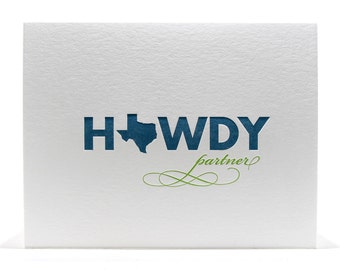 Howdy Partner Letterpress Card in Navy/Green