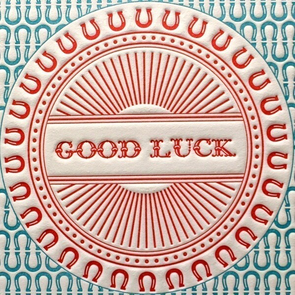 Good Luck Horseshoe Letterpress Card in Red