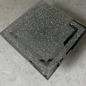 Turning spinning square crushed diamond mirror tray ornament silver glass serving platter perfume holder organiser bling gift Home decor