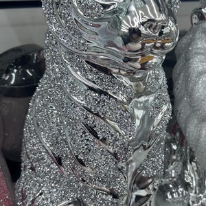 Silver Large Glitter Tiger Ceramic Animal Figurine Crushed Diamond Diamante Home Decor  Ornament House Decoration Bling Sparkle Gift 40cm