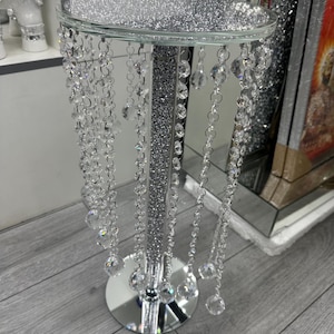 Silver crushed diamond diamante side end table lamp mirror crystal hanging ornament home decor decoration luxury bling sparkle gift 56cm