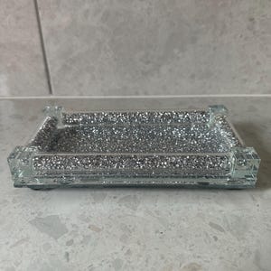 Mała srebrna pełna kruszonych diamentów mini taca na drobiazgi wypełniona kryształkami dekoracja domu zastawa stołowa wielofunkcyjna dekoracja taca na klucze błyszczący prezent