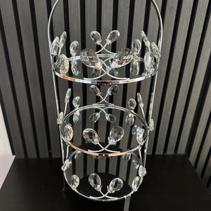 Vassoio rotondo a specchio a 3 livelli, centrotavola, vassoio da portata in vetro argentato, porta profumo, organizer, cucina, sala da pranzo, bordo in cristallo scintillante, regalo