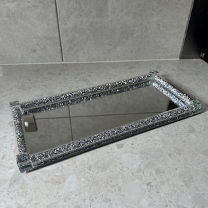Silver Crushed Diamond Diamante Mirror Display Tray Crystal Filled Home Decor Tableware Multi Use Decoration Bling Sparkle Gift