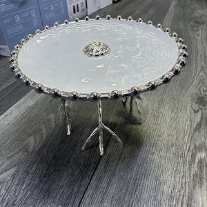 Zilverwitte keramische taartstandaard voedselschaal display snackschaal servies dineren woondecoratie keukenornament cadeau-ideeën bling schittering