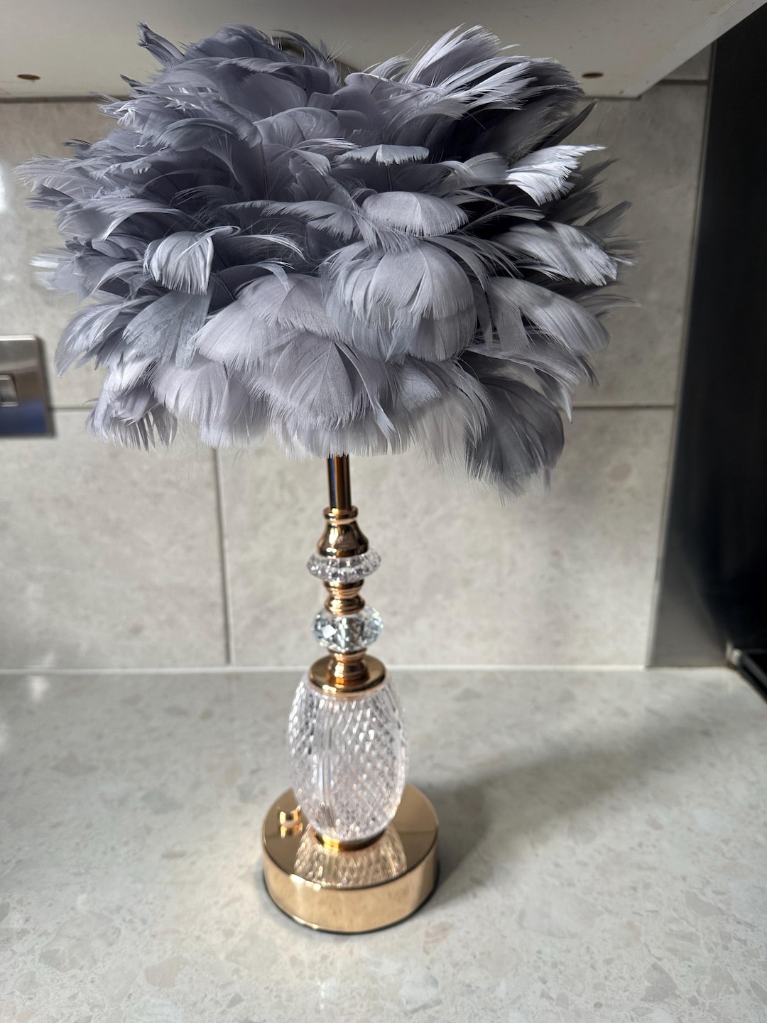 Rio 21 Inch Accent Table Lamp, Gray Feather Shade, Black Metal Tripod Base By Casagear Home main image 1