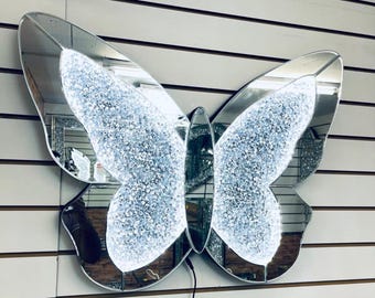 Décoration Murale Lettres Miroir Avec Cristaux Diamant écrasé Argenté - 35 Cm X 25 Cm - Neuf