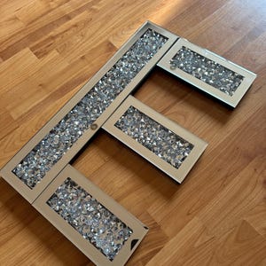 Silver Mirror Glass Letter E Sign Wall Hanging Shelf Art Plaque Crushed Diamond Crystal filled Home Decoration 35x25cm Bling Sparkle Gift