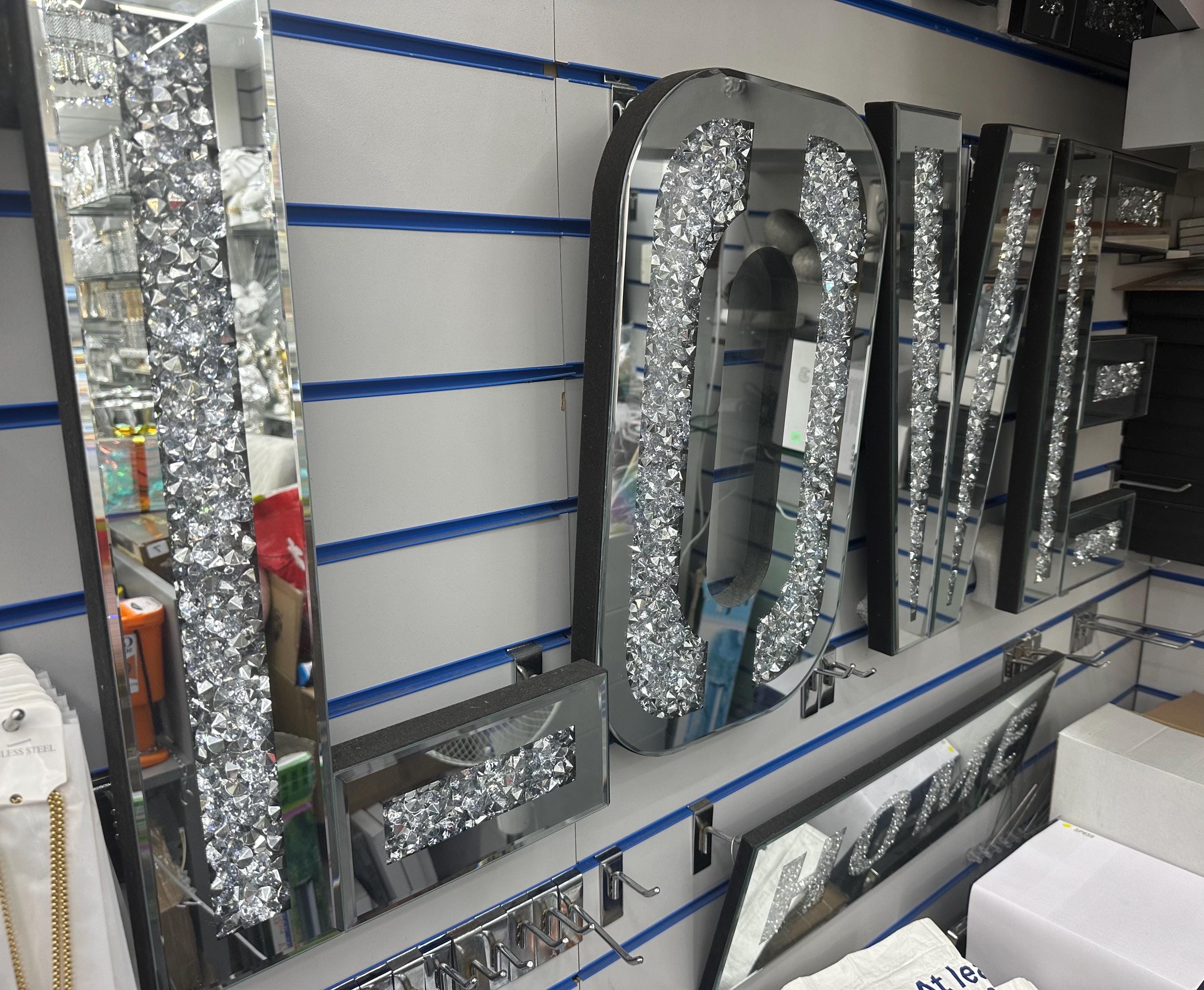 LIEBESZEICHEN SILBER ZERKLEINERT KRISTALL DIAMANT SPIEGEL