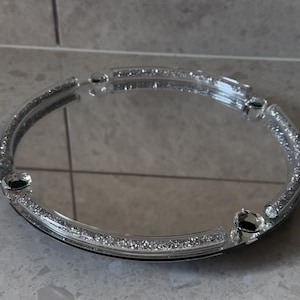 Vassoio rotondo girevole con specchio, ornamento, centrotavola, vassoio da portata in vetro argentato, porta profumo, organizzatore, cristallo scintillante, regalo per la casa.
