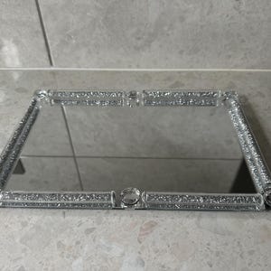 Silver Crushed Diamond Diamante Mirror Display Tray Crystal Filled Home Decor Tableware Multi Use Decoration Gift Bling Sparkle 30x20cm
