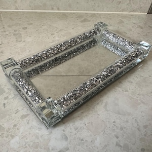 Small Silver Crushed Diamond Mini Trinket Tray Crystal Filled Home Decor Tableware Multi Use Decoration Key Tray Bling Sparkle Gift