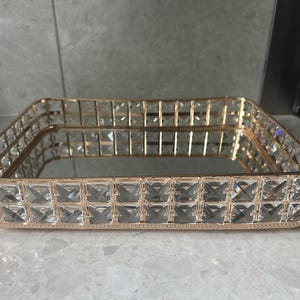 Mittelgroßes Rechteck Spiegeltablett Ornament Herzstück Goldglas Servierplatte Parfümhalter Organizer Küche Esszimmer Bling Kristall Geschenk