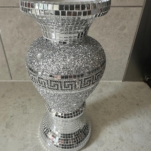 Ceramic Flower Vase Home Decoration Ornament Silver Glitter encrusted Mirror Crystal Mosaic Tiles New Gift Sparkle Bling 30cm
