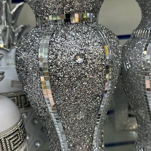 Ceramic Flower Vase Home Decoration Ornament Silver Glitter encrusted Mirror Crystal Mosaic Tiles New Sparkle Bling Gift Idea 26cm