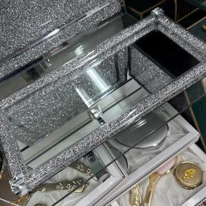 Silver Tray Crushed Diamond Diamante Mirror Display Crystal Filled Home Decor Tableware Multi Use House Kitchen Decoration Bling Sparkle