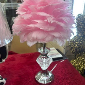 Pink Silver Side Table Lamp Feather Home Decor Decoration Design Accent Room Mood Lighting 40cm Tall Portable Cozy Living Bling Touch Sensor