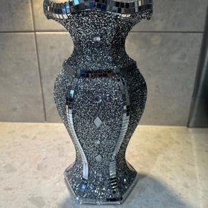 Ceramic Flower Vase Home Decoration Ornament Silver Glitter encrusted Mirror Crystal Mosaic Tiles New Gift Sparkle Bling 26cm