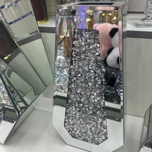 Silber Glas Spiegel Crushed Diamant Designer Dekor Kristall Diamante Dekorative Vase Dekoration Ornament Neues Geschenk Bling 40 cm Sparkle