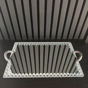 Rectangle mirror tray ornament centerpiece silver glass serving platter perfume holder organiser kitchen dining bling crystal border gift
