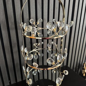 Vassoio rotondo a specchio a 3 livelli, centrotavola, vassoio da portata in vetro dorato, porta profumo, organizer, cucina, sala da pranzo, bordo in cristallo scintillante, regalo