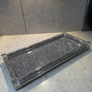 Silver Tray Crushed Diamond Diamante Crystal Display Crystal Filled Home Decor Tableware Multi Use House Kitchen Decoration Bling Sparkle