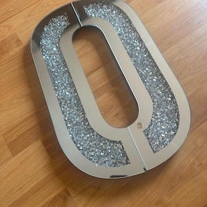 Silver Mirror Glass Letter O Sign Wall Hanging Shelf Art Plaque Crushed Diamond Crystal filled Home Decoration 50x30cm Bling Sparkle Gift