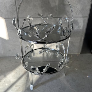 Vassoio rotondo a specchio a 2 livelli, centrotavola, vassoio da portata in vetro argentato, porta profumo, organizer, cucina, sala da pranzo, bordo in cristallo scintillante, regalo