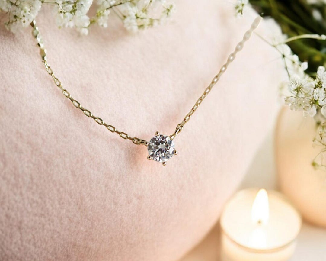 Floating Diamond-diamond Solitaire Necklace-minimal 18k Necklace-cz ...