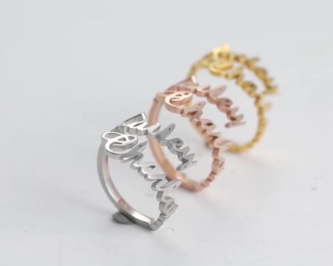 Dainty Name Ring-minimalist Name Ring-rose Gold Name Ring-black Name ...