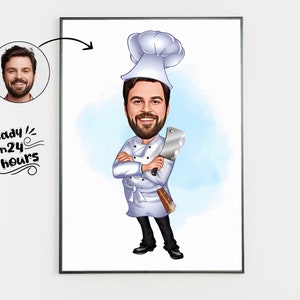 Custom Male Chef Cartoon Portrait, Chef Caricature, Gift for Chef , Chef Cartoon, Funny Chef Gift, Custom Caricature from Photo, Chef Gift