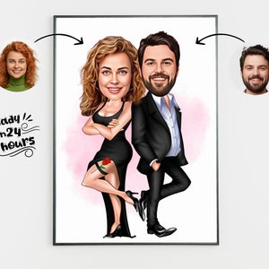 Personalized Couple Cartoon Portrait, Custom Mr & Mrs Smith Caricature Drawing, Funny Couple Caricature, Gift for Couple, Family Portrait