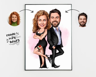 Personalized Couple Cartoon Portrait, Custom Mr & Mrs Smith Caricature Drawing, Funny Couple Caricature, Gift for Couple, Family Portrait