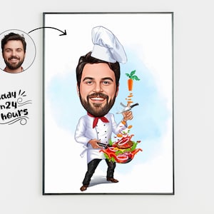Custom Male Chef Cartoon Portrait, Chef Caricature, Gift for Chef , Chef Cartoon, Funny Chef Gift, Custom Caricature from Photo, Chef Gift