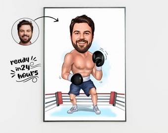 Custom Boxer Cartoon Portrait, Funny Caricature Gift (Digital File)