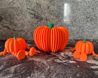 Gelede pompoen STL | Halloween Jack O Lantern-speelgoed | Leuk spookachtig decor | Poseable Pumpkin 3D-afdrukbestand | Bureauornament griezelige herfst