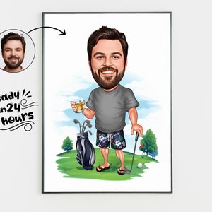Personalisiertes Golfer-Karikatur-Porträt, benutzerdefinierte Golfer-Karikaturzeichnung vom Foto, lustige Golfer-Karikatur, Geschenk für Golfer