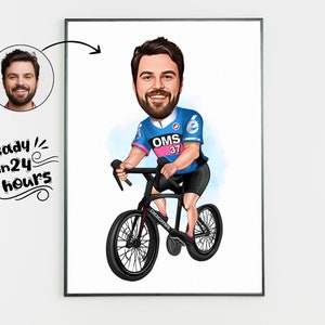 Personalized Cyclist Cartoon Portrait, Biker Portrait, Cyclist Gift, Cyclist Caricature, Custom Caricature, Caricature from Photo