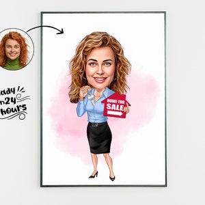 Custom Realtor Cartoon Portrait, Realtor Caricature, Realtor Gift, Real Estate Cartoon, Realtor Portrait, Realtor Caricature from Photo
