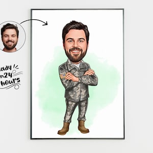 Custom Soldier Caricature Portrait, Soldier Cartoon, Gift for Soldier, Funny Military Gift, US Soldier Cartoon Drawing from Photo