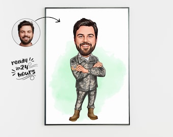 Ritratto caricaturale personalizzato di un soldato, divertente regalo militare (digitale)