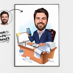 Caricatura de jefe personalizada a partir de una foto, regalo de jefe para hombres, caricatura de jefe, caricatura divertida de jefe, regalo para jefe, regalo digital para jefe