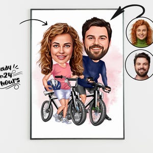 Benutzerdefinierte Radfahrer Paar Cartoon Porträt, Paar Porträt, Paar Geschenk, Paar Karikatur, Familienporträt, Biker Karikatur, Jubiläumsgeschenk