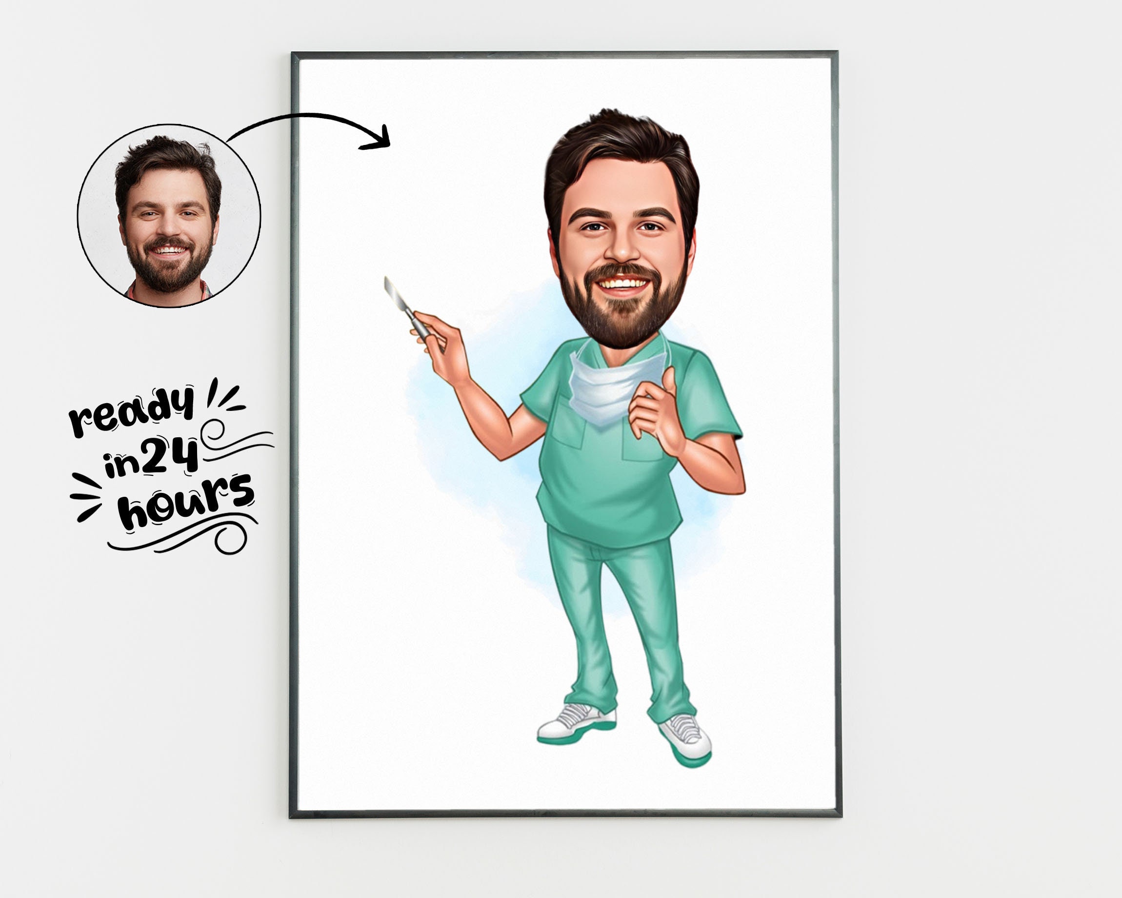 Custom Surgeon Cartoon Portrait, Surgeon Caricature, Gift for Surgeon, Surgeon Cartoon, Unique Surgeon Gift, Caricature from Photo