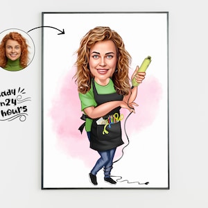 Personalized Hairdresser Cartoon Portrait, Custom Hairdresser Caricature Drawing from Photo, Funny Hairdresser Caricature, Gift Hairdresser