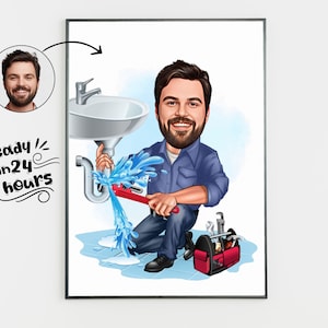 Personalized Plumber Cartoon Portrait, Custom Plumber Caricature Drawing from Photo, Funny Plumber Caricature, Gift for Plumber