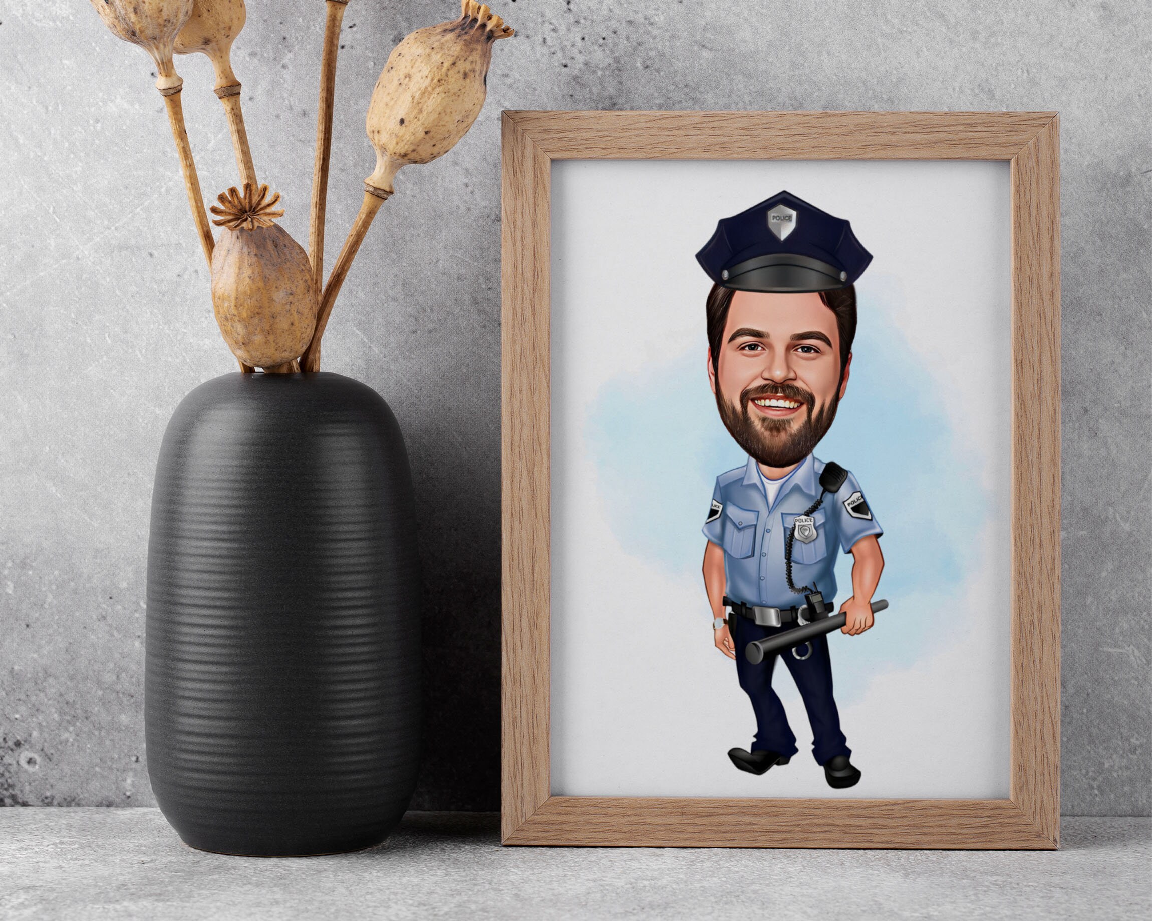 Personalized Police Cartoon Portrait, Police Portrait, Police Gift ...