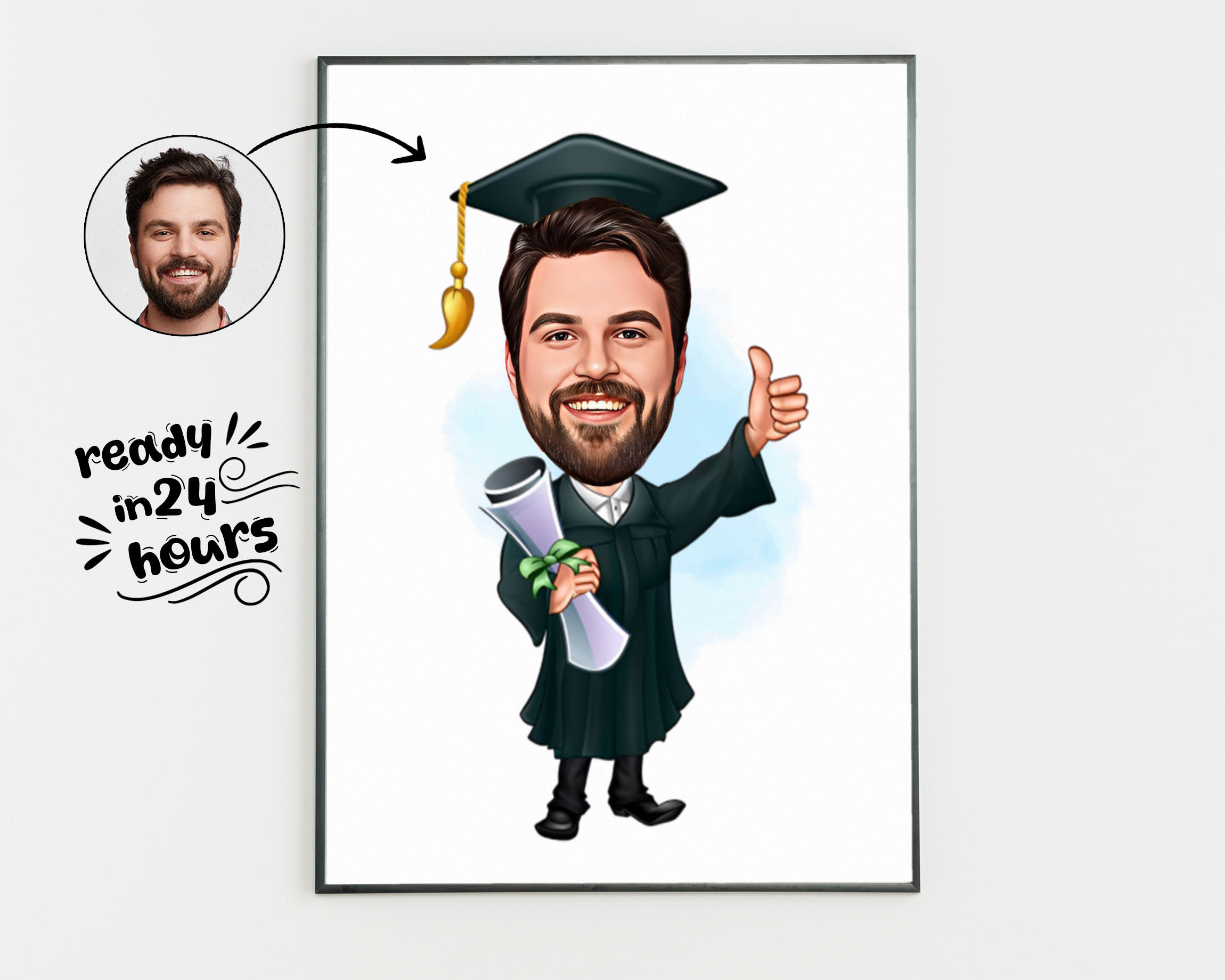 Custom Graduation Cartoon Portrait, Graduation Portrait, Graduation Gift, Graduation Cartoon, Graduation Caricature, Caricature from Photo