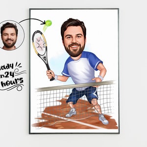 Benutzerdefinierte männliche Tennisspieler Cartoon Porträt, Tennis Karikatur, Geschenk für Tennisspieler, Tennis Cartoon, benutzerdefinierte Karikatur vom Foto, Tennis