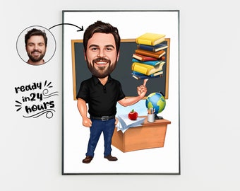 Custom Teacher Caricature from Photo, Unique Teacher Gift (Digital Download)